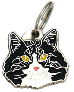 Norvégien chat noir et blanc <br> (Médaille chat, gravure gratuite)